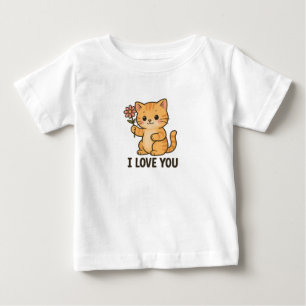 Niedliches Kätzchen hält Blume – ICH LIEBE DICH Sü Baby T-shirt