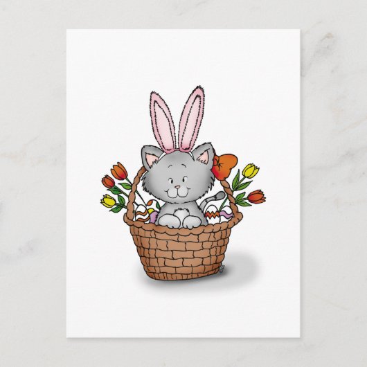 Niedliches Kätzchen im Osterkorb Feiertagspostkarte (Vorderseite)