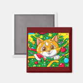 Niedliches Kätzchen im Weihnachtsbaumspass Magnet (Vorderseite/Rückseite)