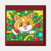 Niedliches Kätzchen im Weihnachtsbaumspass Magnet (Vorne)