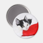 Niedliches Kätzchen in der Weihnachtsmannmütze Magnet (Vorderseite/Rückseite)
