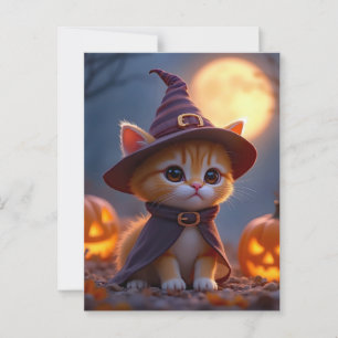 Niedliches Kätzchen in einem Hexenkleider, Hallowe Postkarte