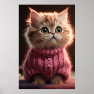 Niedliches Kätzchen in einem rosa Pullover Poster