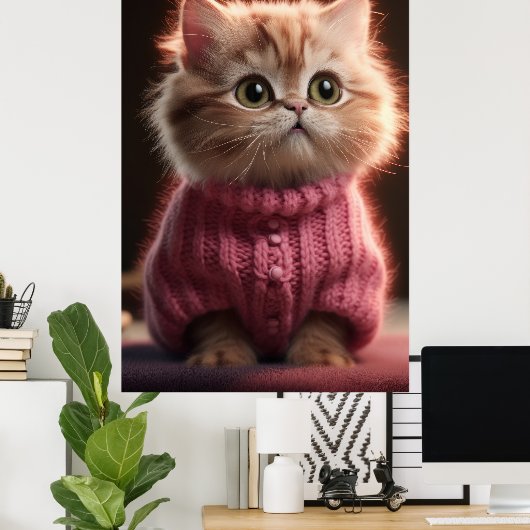 Niedliches Kätzchen in einem rosa Pullover Poster (Heimbüro)