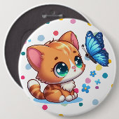 Niedliches Kätzchen/Katze/Schmetterling Button (Vorne & Hinten)