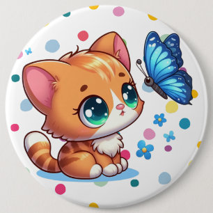 Niedliches Kätzchen/Katze/Schmetterling Button
