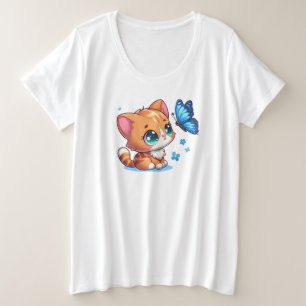 Niedliches Kätzchen/Katze/Schmetterling Große Größe T-Shirt