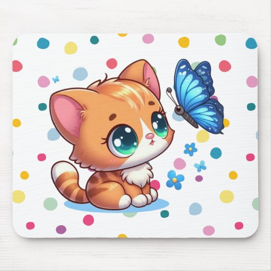 Niedliches Kätzchen/Katze/Schmetterling Mousepad (Vorne)