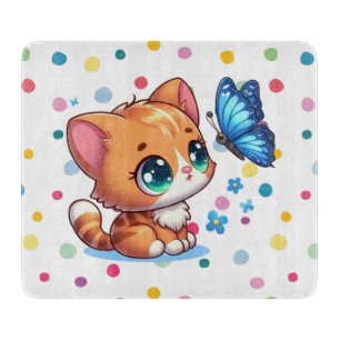 Niedliches Kätzchen/Katze/Schmetterling Schneidebrett