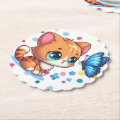 Niedliches Kätzchen/Katze/Schmetterling Untersetzer (angewinkelt)