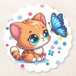 Niedliches Kätzchen/Katze/Schmetterling Untersetzer