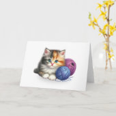 Niedliches Kätzchen mit Bälle aus Garn Blankekarte Karte (Gelbe Blume)