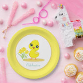 Niedliches Kätzchen mit Blume auf Gelb und Weißbuc Pappteller (Party)