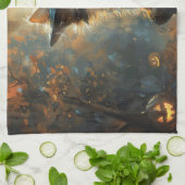 Niedliches Kätzchen mit einem Hexenhut Geschirrtuch (Gefaltet)