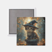 Niedliches Kätzchen mit einem Hexenhut Magnet (Vorderseite/Rückseite)