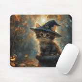 Niedliches Kätzchen mit einem Hexenhut Mousepad (Mit Mouse)