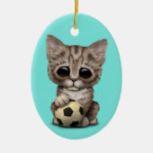 Niedliches Kätzchen mit Fußball-Fußball-Ball Keramik Ornament (Vorne)
