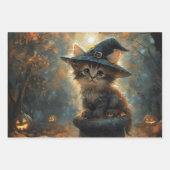 Niedliches Kätzchen mit Hexenhutdekoupage Geschenkpapier Set (Vorderseite 3)