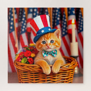 Niedliches Kätzchen mit patriotischem Hut Puzzle
