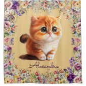 Niedliches Kätzchen mit Quellwasser-Blume Duschvorhang (Vorderseite)