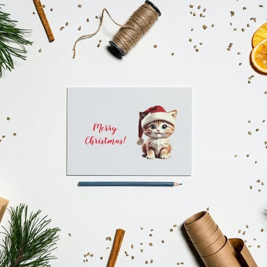 Niedliches Kätzchen mit Weihnachtshut Postkarte