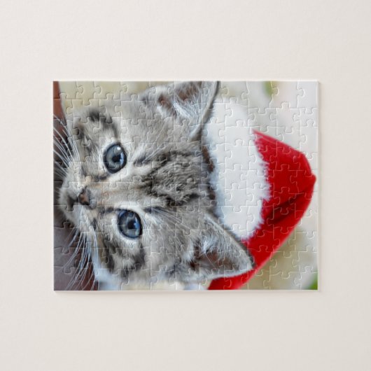 Niedliches Kätzchen mit Weihnachtshut Puzzle (Horizontal)
