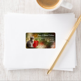 Niedliches Kätzchen Rote GIF Box farbenfrohe festl Adressaufkleber