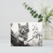 Niedliches Kätzchen - Schwarz und Weiß Zeichnend K Postkarte (Stehend Vorderseite)