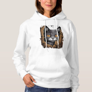 Niedliches Kätzchen sieht aus zerrissenen Stoffen Hoodie