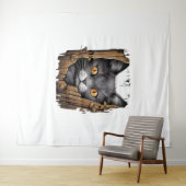 Niedliches Kätzchen sieht aus zerrissenen Stoffen Wandteppich (Beispiel (Horizontal))