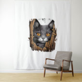 Niedliches Kätzchen sieht aus zerrissenen Stoffen  Wandteppich (Beispiel)