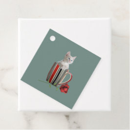 Niedliches Kätzchen Tasse Foto Blume Grün modern Geschenkanhänger