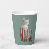 Niedliches Kätzchen Tasse Foto Blume Grün modern Pappbecher (Rückseite)