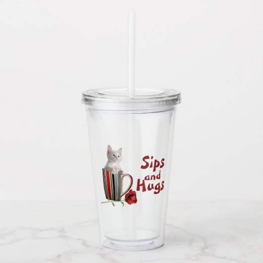 Niedliches Kätzchen Tasse Foto Blume Rot modern (Vorderseite)