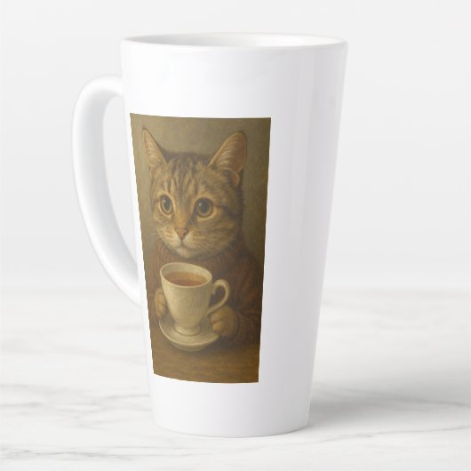 Niedliches Kätzchen trinkt Tee mit dir. Milchtasse (Linke Ecke)