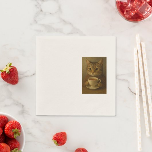 Niedliches Kätzchen trinkt Tee mit dir. Serviette (Beispiel)