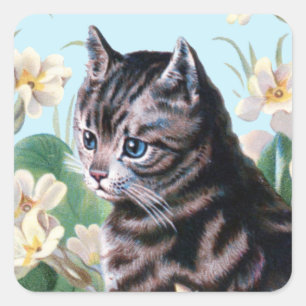 Niedliches Kätzchen - Vintage Katzenkunst Quadratischer Aufkleber