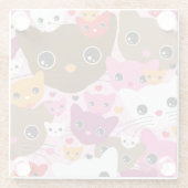 niedliches Kätzchenkatzen-Hintergrundmuster Glasuntersetzer (Rückseite)