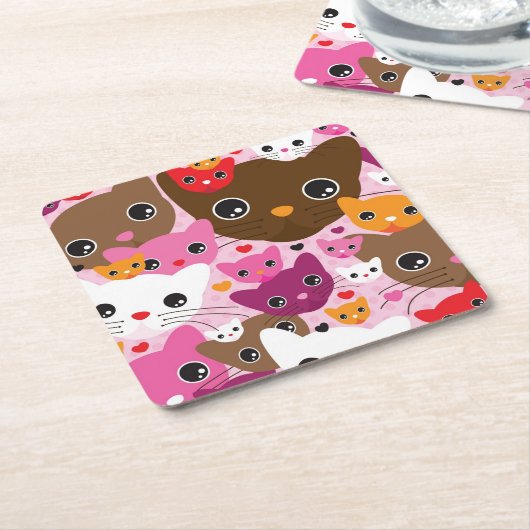 niedliches Kätzchenkatzen-Hintergrundmuster Rechteckiger Pappuntersetzer (angewinkelt)