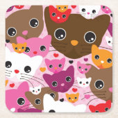 niedliches Kätzchenkatzen-Hintergrundmuster Rechteckiger Pappuntersetzer (Vorderseite)