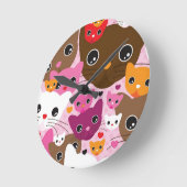 niedliches Kätzchenkatzen-Hintergrundmuster Runde Wanduhr (Winkel)