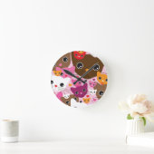 niedliches Kätzchenkatzen-Hintergrundmuster Runde Wanduhr (Zuhause)