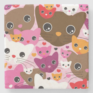 niedliches Kätzchenkatzen-Hintergrundmuster Steinuntersetzer