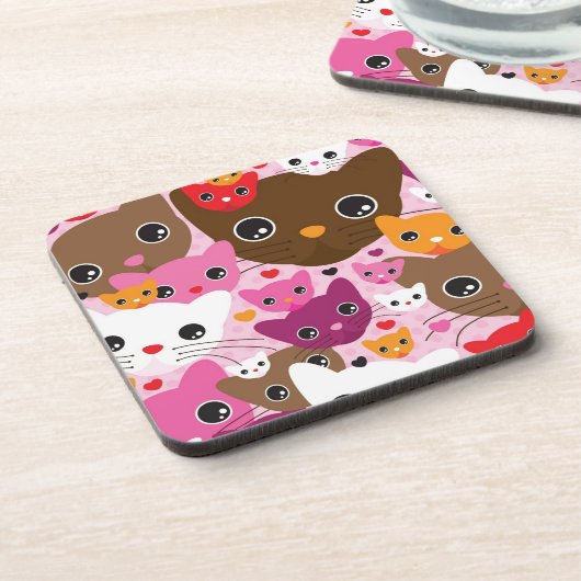 niedliches Kätzchenkatzen-Hintergrundmuster Untersetzer (Linke Seite)