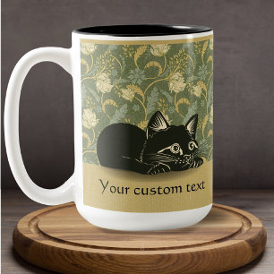 Niedliches Katzen Blumenmuster Jugendstil Vintager Zweifarbige Tasse