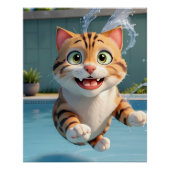 Niedliches Katzen Fliegen Tauchen im Pool Funny Poster (Vorderseite)