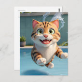 Niedliches Katzen Fliegen Tauchen im Pool Funny Postkarte (Vorne/Hinten)