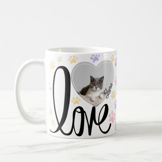 Niedliches Katzen-Foto Herz und Muster Kaffeetasse (Links)