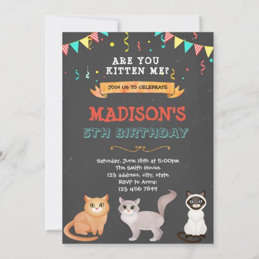 Niedliches Katzen-Geburtstagsgeschenk Einladung (Vorderseite)