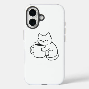 Niedliches Katzen-iPhone-16-Case mit Kaffee Minima iPhone 16 Hülle